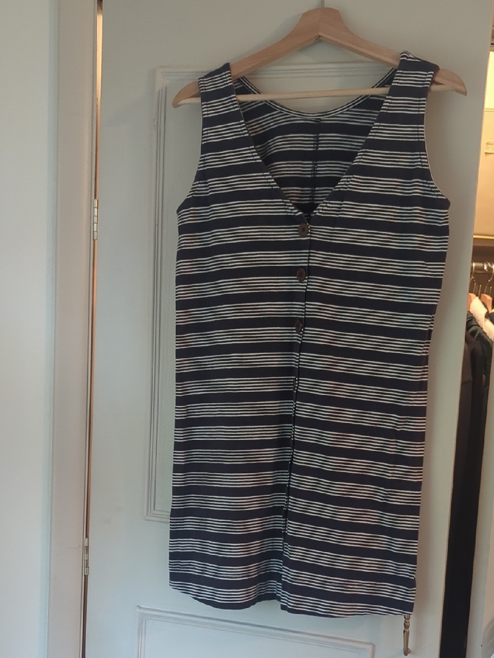 PACT Striped Navy and White Button-Front Mini Dress